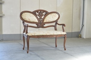 フランス アンティーク ソファ 2人がけ ラブ 2P アームソファ ファブリック 透かし彫り アールヌーボー ルイ 様式 クラシック【中古家具/中古インテリア/USED家具ユーズド家具/リサイクル】