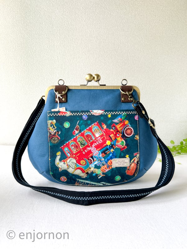 えんじょるのん　ハンドメイド　がま口ショルダーバッグ　キャバス生地　日本　和風 えんじょるのん ハンドメイド がま口ショルダーバッグ キャバス