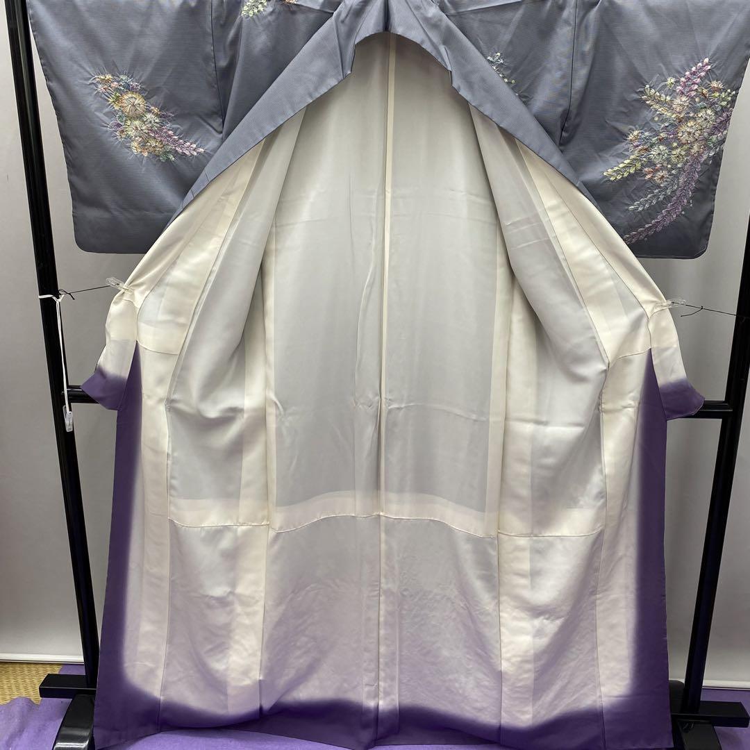 4215 未使用品 辻が花訪問着 グレー 絞り 着物 正絹 紬地 軽い | Donfamily