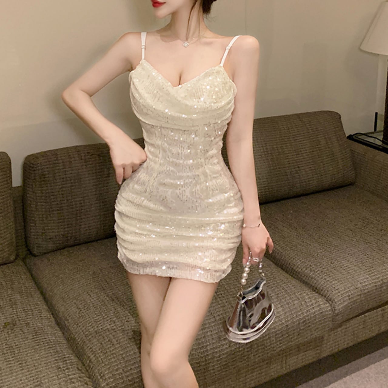 スパンコール ミニ丈 タイトスカート キャミソール L00263