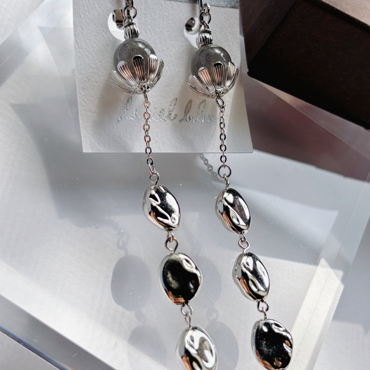 超ロング天然石アクセサリー ラブラドライト ゴールド/シルバー