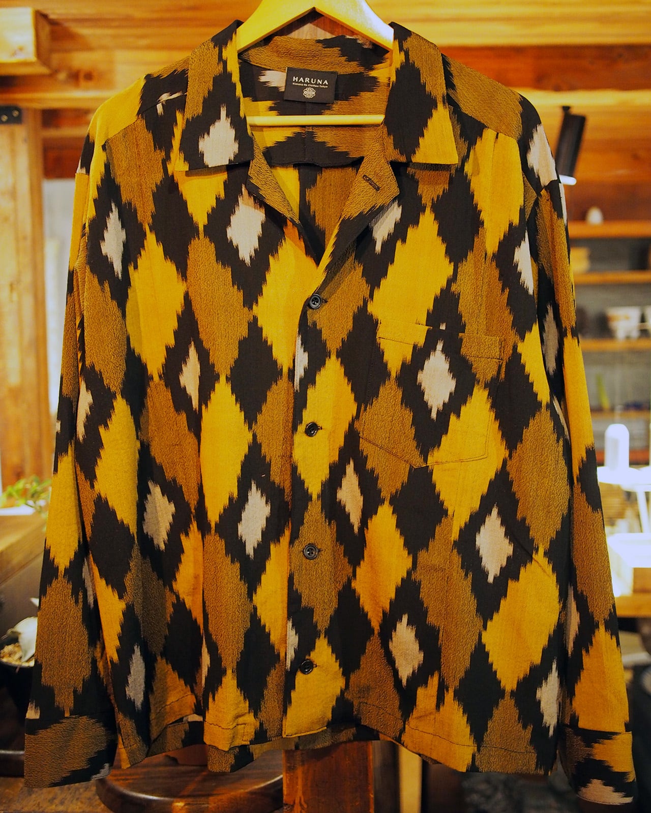 Geometric open collar shirt / 幾何学 柄シャツ 和柄シャツ | HARUNA