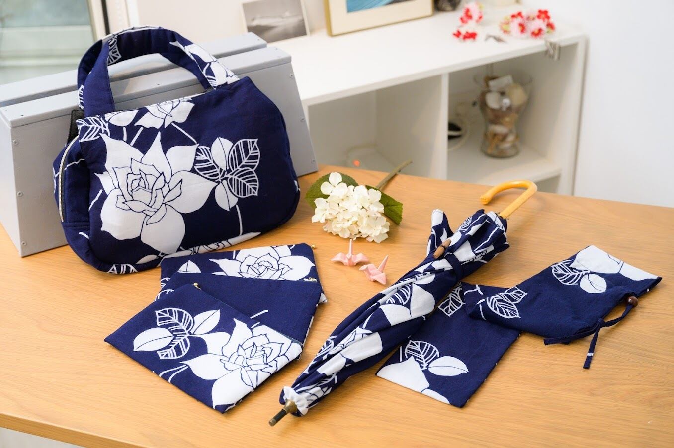 日傘　大島紬　正絹　帯　リメイク　ハンドメイド　日傘×日傘入れ×バッグ　1074 大島紬ハンドメイドバッグ 着物リメイク☆日傘とバッグのセット