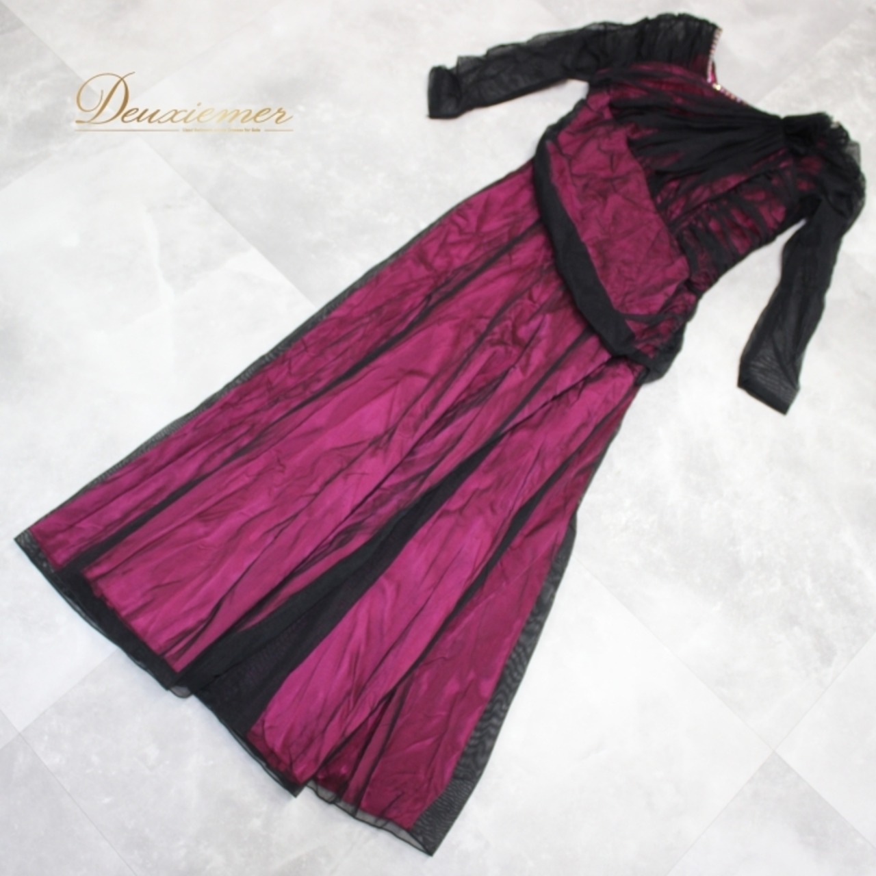 社交ダンス 衣装 スタンダード ドレス ワンピース レッスンウェア パーティ衣装 ステージ衣装 ピンク系 ブラック系 マゼンダ レース 派手 上品 上質 フェミニン エレガント ダンスウェア 柔らかい おしゃれ トレンディ ファッション 薄手 大人用 Lサイズ 日本製 ストーン装飾 伸縮性 ポリエステル ナイロン ポリウレタン