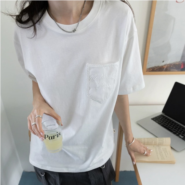 sheer pocket back lettering t-shirt 14454