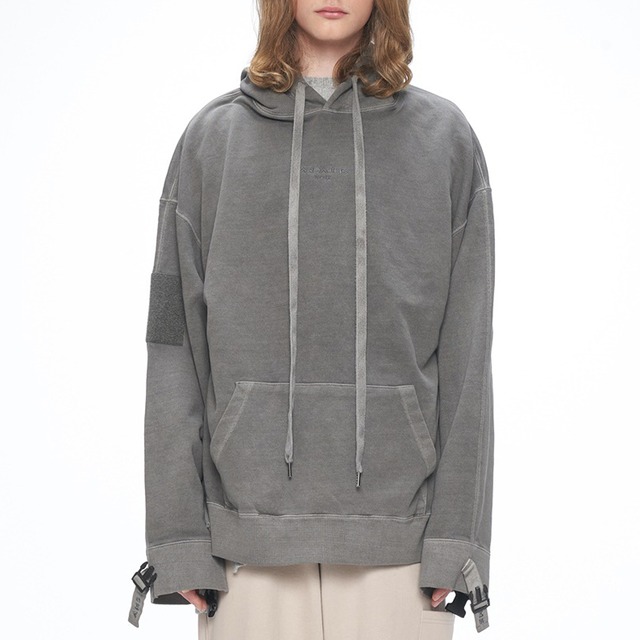 [OVERR] 20SS VELCRO PIGMENT GRAY HOODIE 正規品 韓国 ブランド パーカー T-シャツ