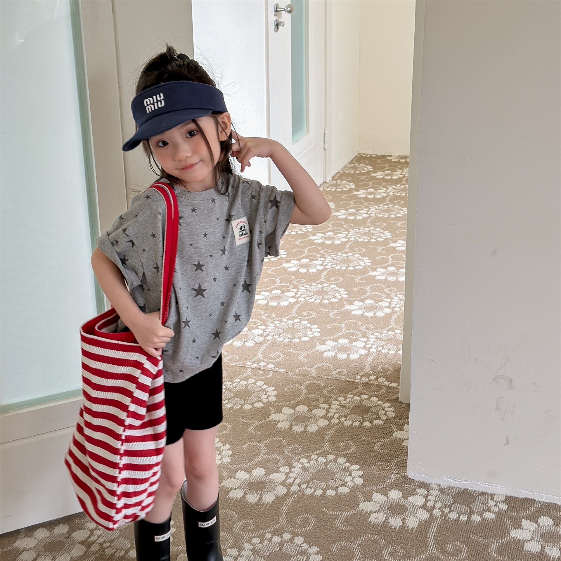 スター柄Tシャツ（スカイ／グレー）ADBB 2026夏｜80-130cm｜トップス