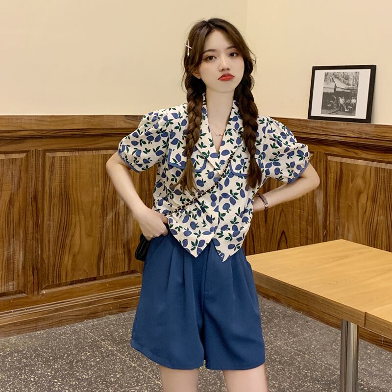 サマーフローラルシャツ ショーツ スタイルセット 夏物 ブルマー 花柄 試着室73524981