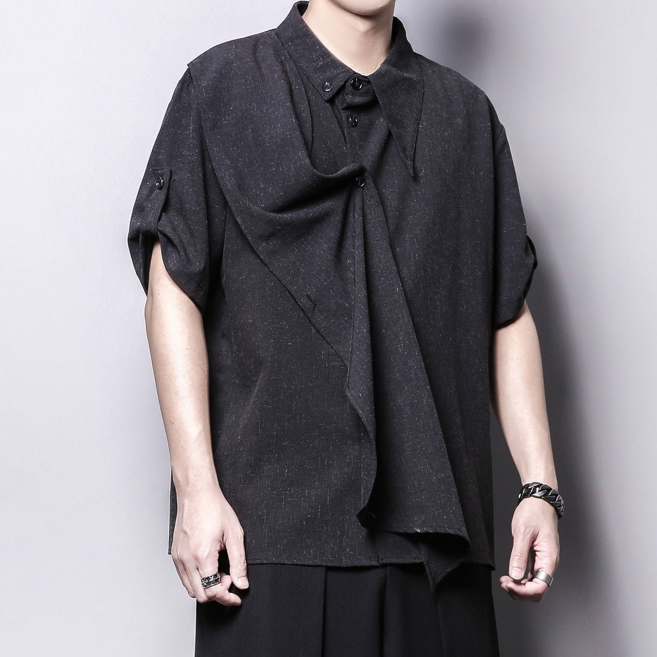 Retro design short-sleeved shirt with ribbon(MT1488)