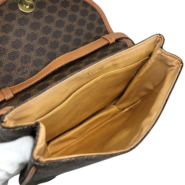 CELINE セリーヌ マカダム ショルダーバッグ ブラウン ブラゾン PVC レザー ミニバッグ vintage ヴィンテージ オールド a4uyd7