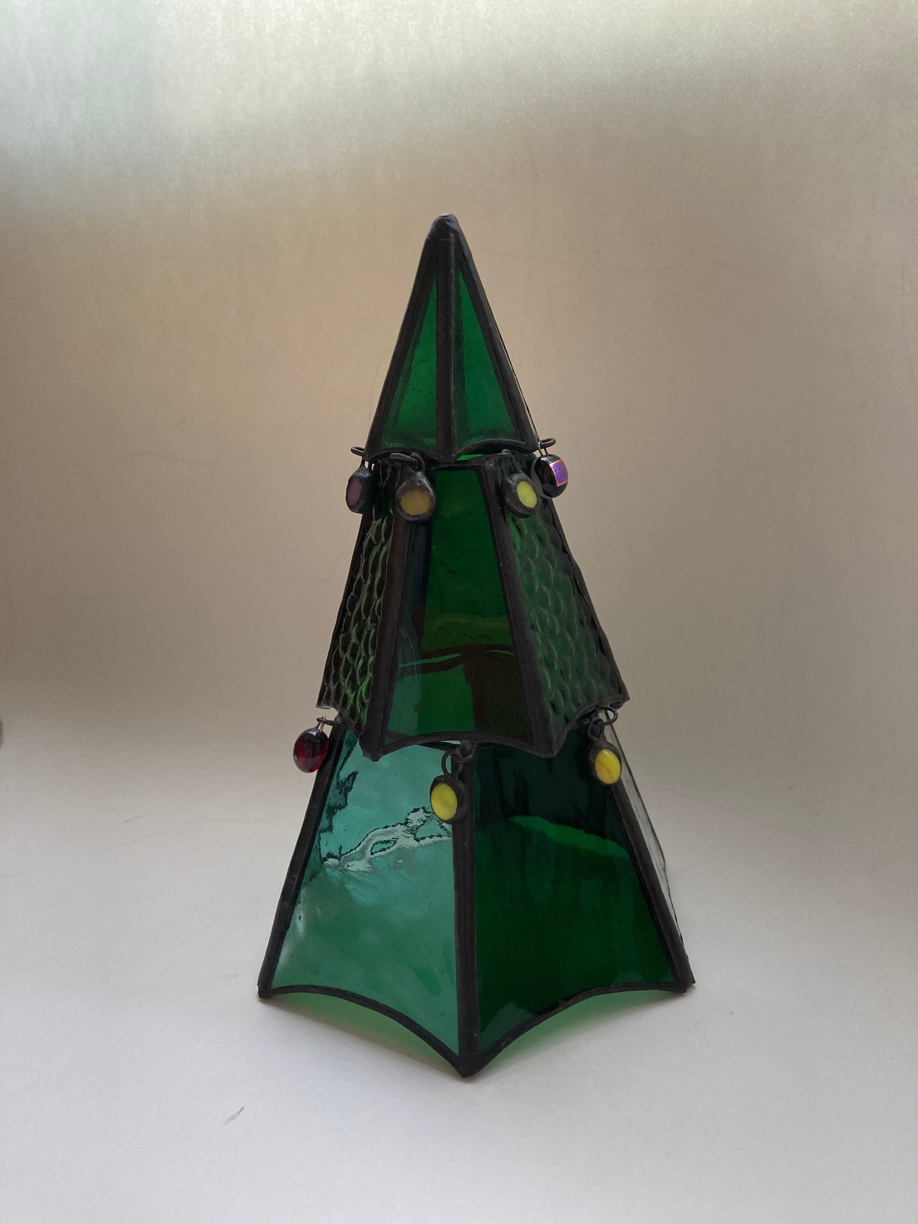 ステンドグラス クリスマスツリー キャンドル付 グリーン【10037】送料