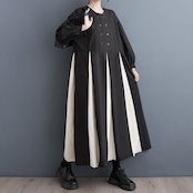 バイカラー プリーツ ロングワンピース 00068