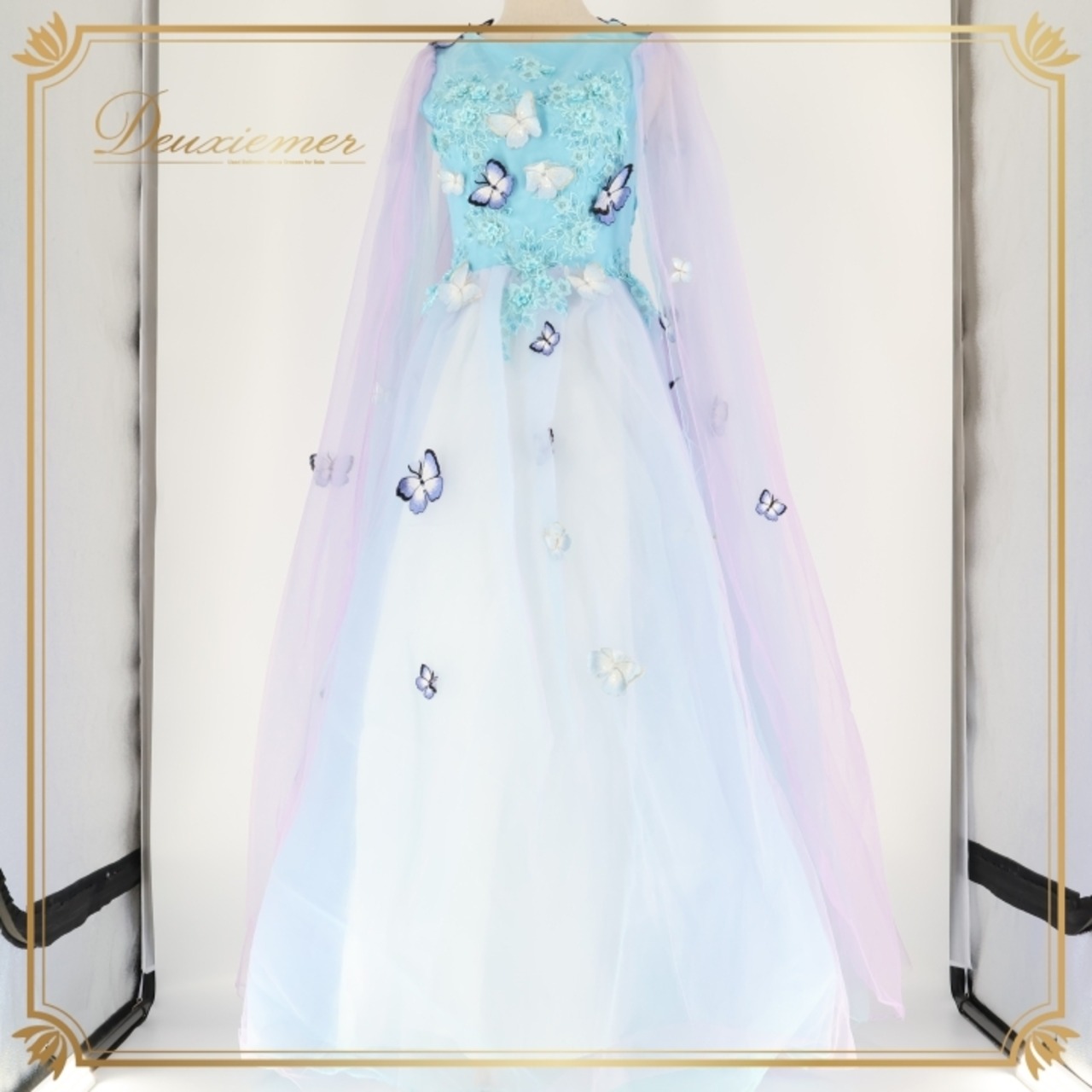 パーティドレス ワンピース ドレス ブルー系 パープル系 イチオク ICHIOKU レース 水色 紫 蝶々 演奏会 発表会 パーティ カラオケ フォーマル おしゃれ 可愛い バタフライ