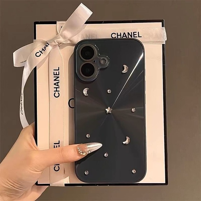 オーロラメタリック＋ラインストーン ハードシェル iPhoneケース ブラック TA00249