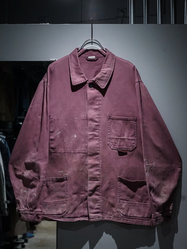 【add (C) vintage】Pink Color Aging × Paint Design Moleskin Euro Vintage Loose Work Jacket