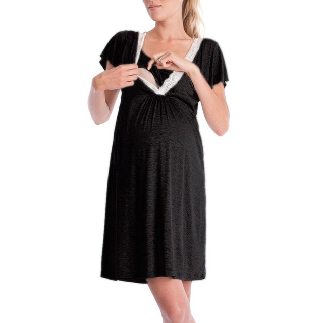 夏のマタニティドレス半袖 V ネックのレース妊娠中の女性看護服ドレス BM88