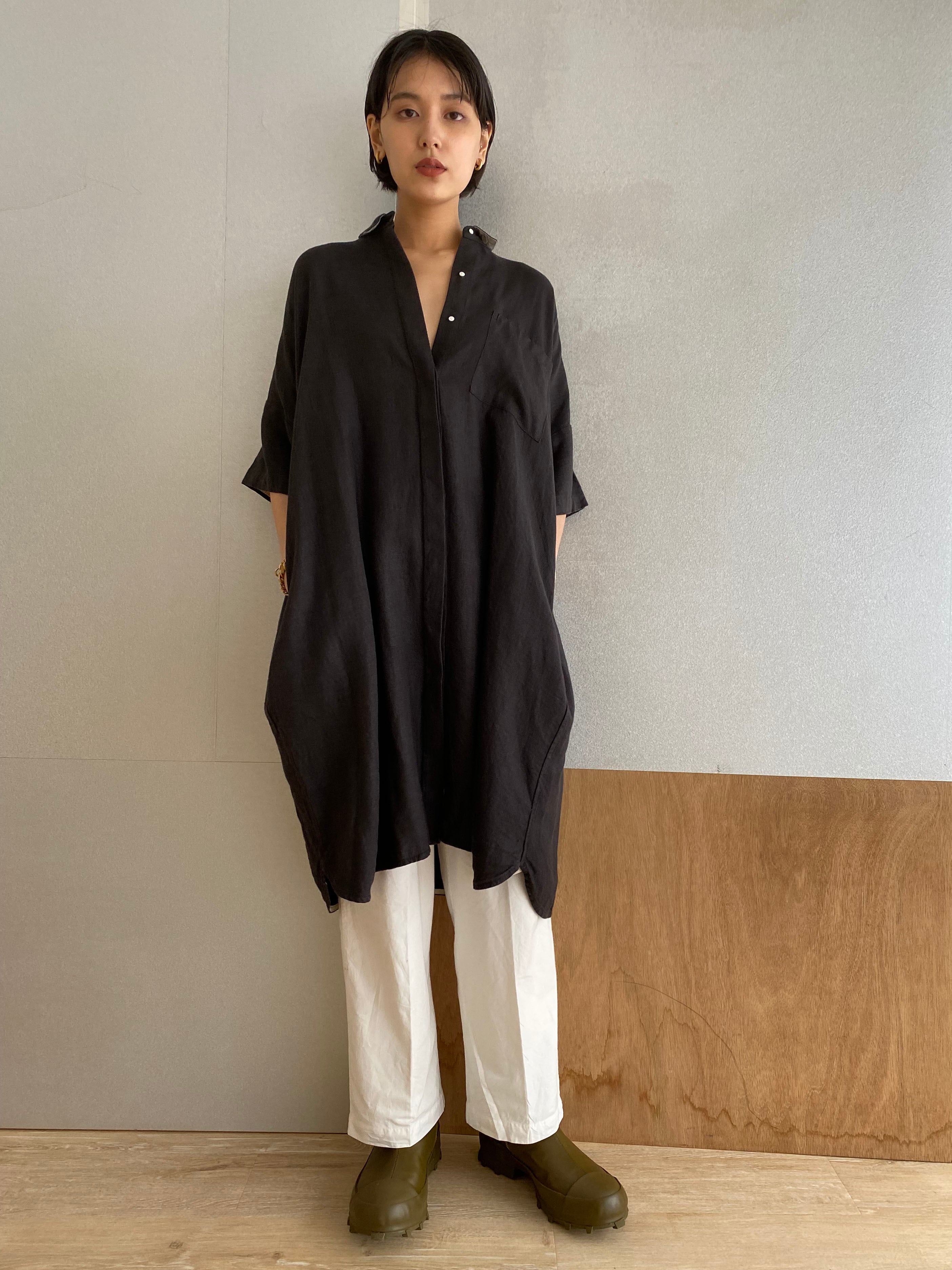 Drop shoulder shirts dress "black kassis"natural dyed
