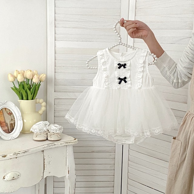 【BABY】ノースリーブリボンチュールワンピースロンパース - 7