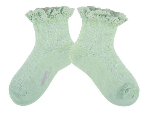 Collegien - Annette - Lightweight Pointelle Socks with Lace Frill / Verveine