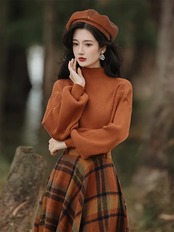 【0216】High Neck Elegant Modern Long Sleeve 2 Piece Set