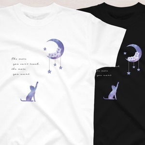 三日月と猫のメッセージTシャツ XS-3XLサイズ 選べる生地・ビッグシルエット 送料無料