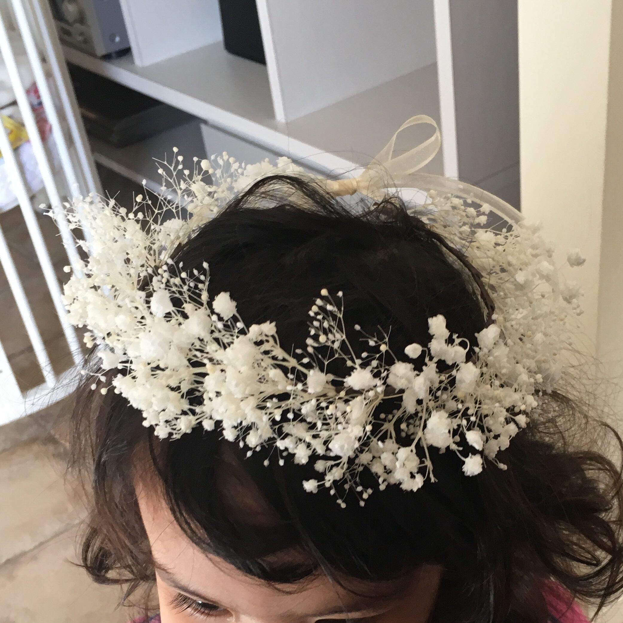 かすみ草プリザーブドフラワー ボリューム花かんむり 子供用 Pansy1624