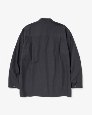 CONTROLLA+ linen blend basic band collar squid chest shirt