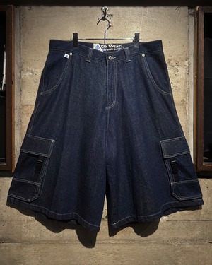 【Caka】“KIKWEAR” Buckle Design Vintage Rave Denim Cargo Shorts