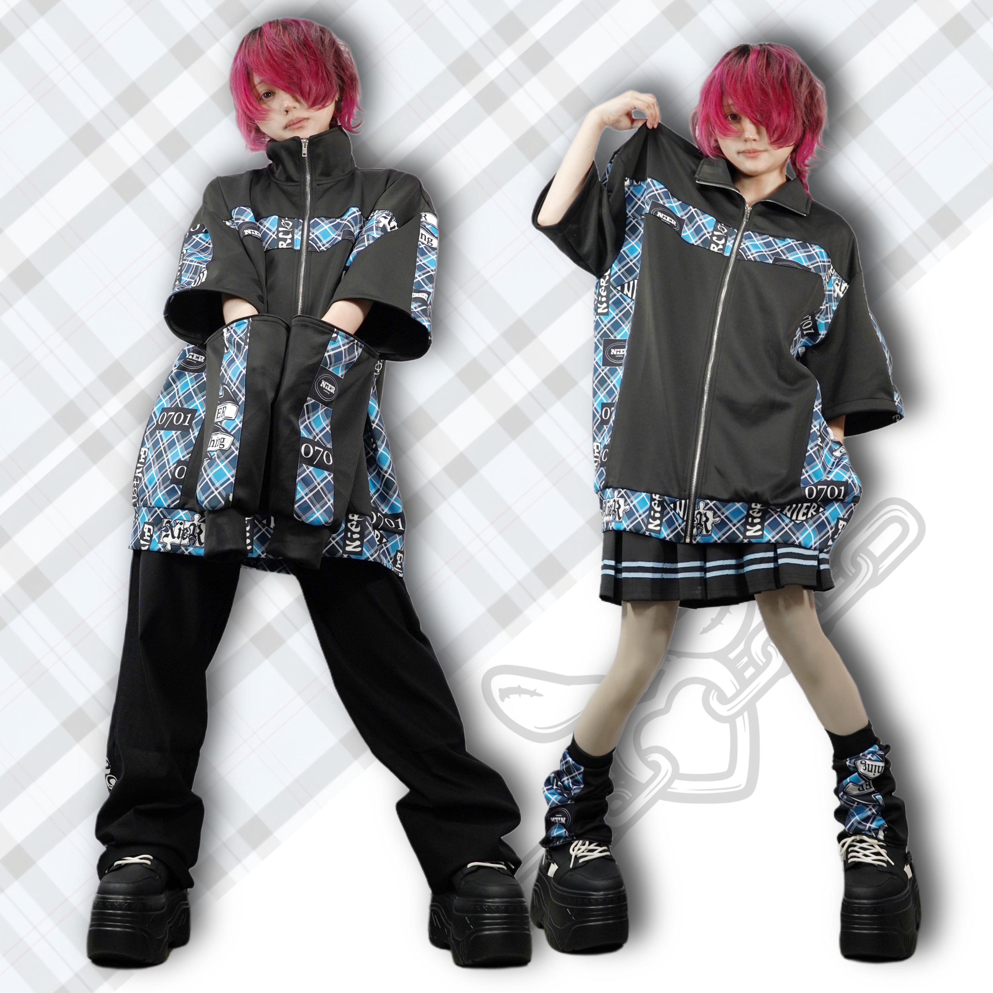 トップス 4WAY BLUE CHECK ZIP OUTER NieR 4WAY BLUE CHECK ZIP OUTER | NIER CLOTHING