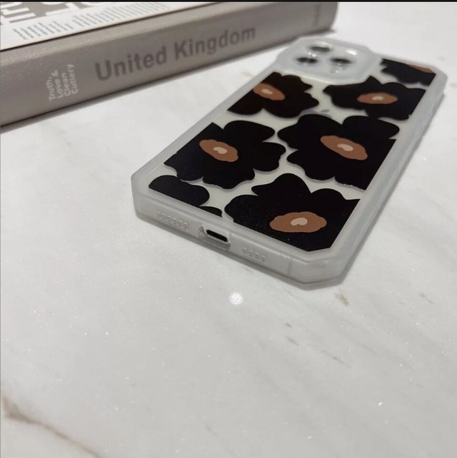 iPhoneケース iPhone13 iPhone12 花柄 レトロ 黒 大人っぽい シンプル 1242