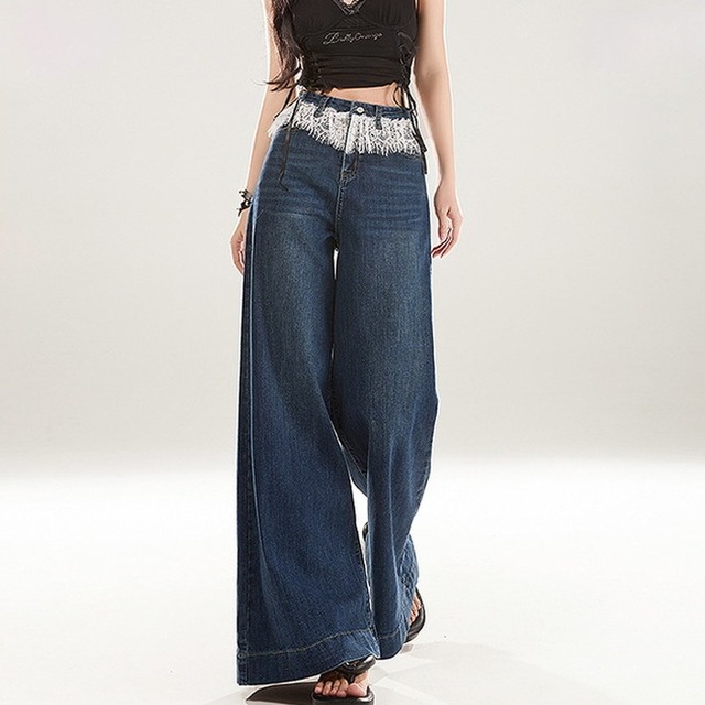 flare denim lace flare-pants m1180