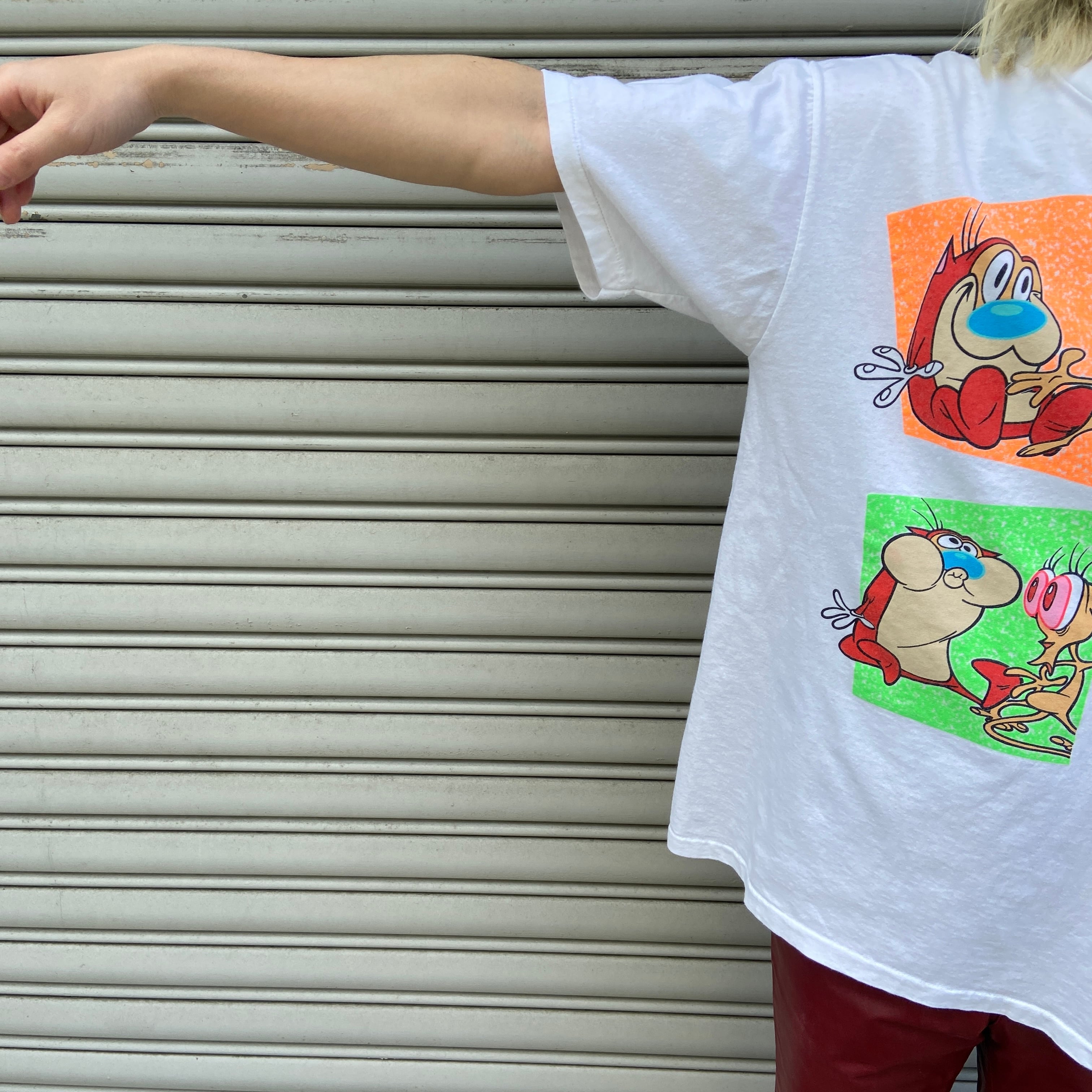 90s レン&スティンピー MTV キャラクターTシャツ アニメ 白 XL相当