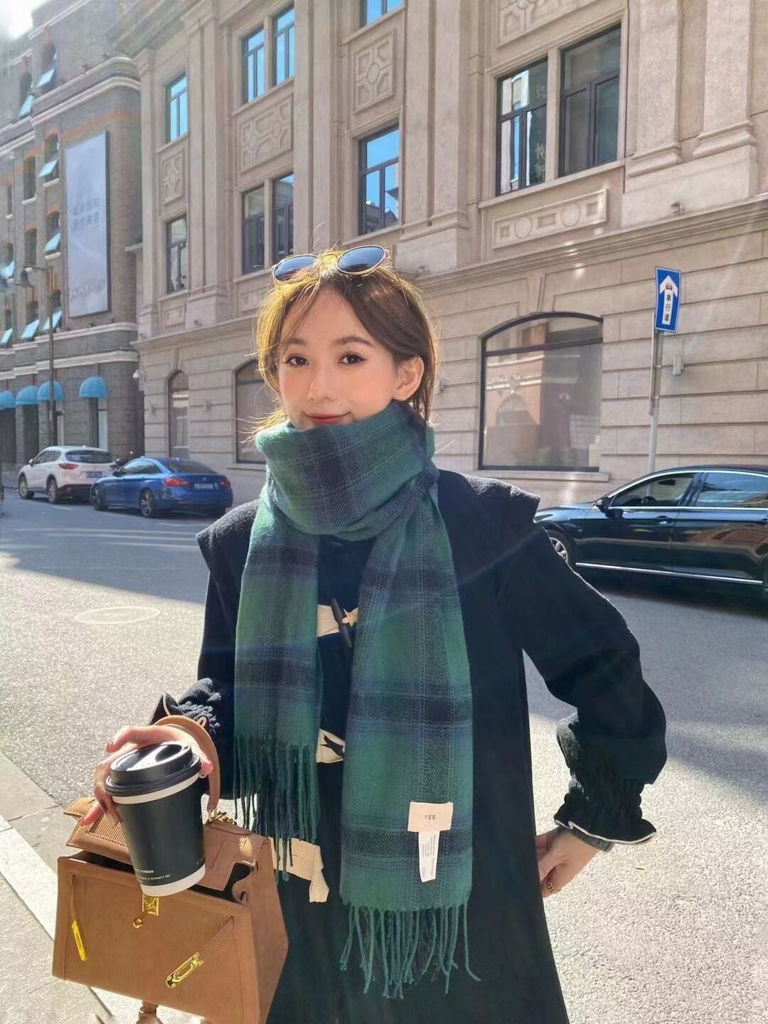 チェック柄大判ストール　PP-802