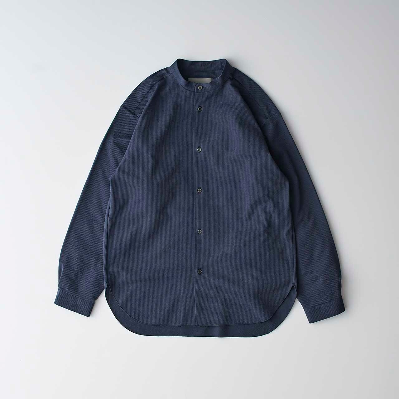 CURLY&Co./SHADOW STRIPE BAND COLLAR SHIRT