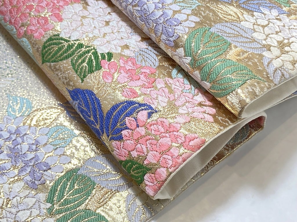 袋帯　最高級正絹　本金箔　花鳥柄　花菱鴛鴦　金糸銀糸豪華刺繍　結婚式・祝い事