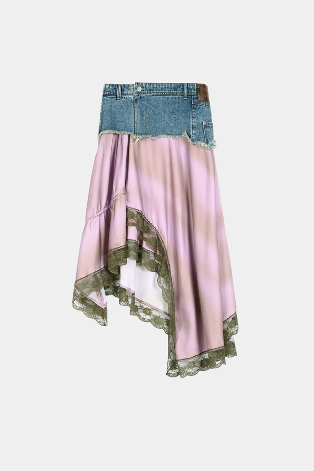 [ANDERSSON BELL] DENIM COMBINATION LACE HEM SKIRT apa891w(DENIM/PINK) 正規品 韓国ブランド 韓国通販 韓国代行 韓国ファッション ANDERSSONBELL アンダーソンベル 日本 店舗