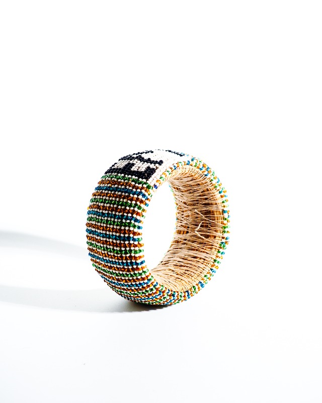 Beaded EM handmade glass bangle