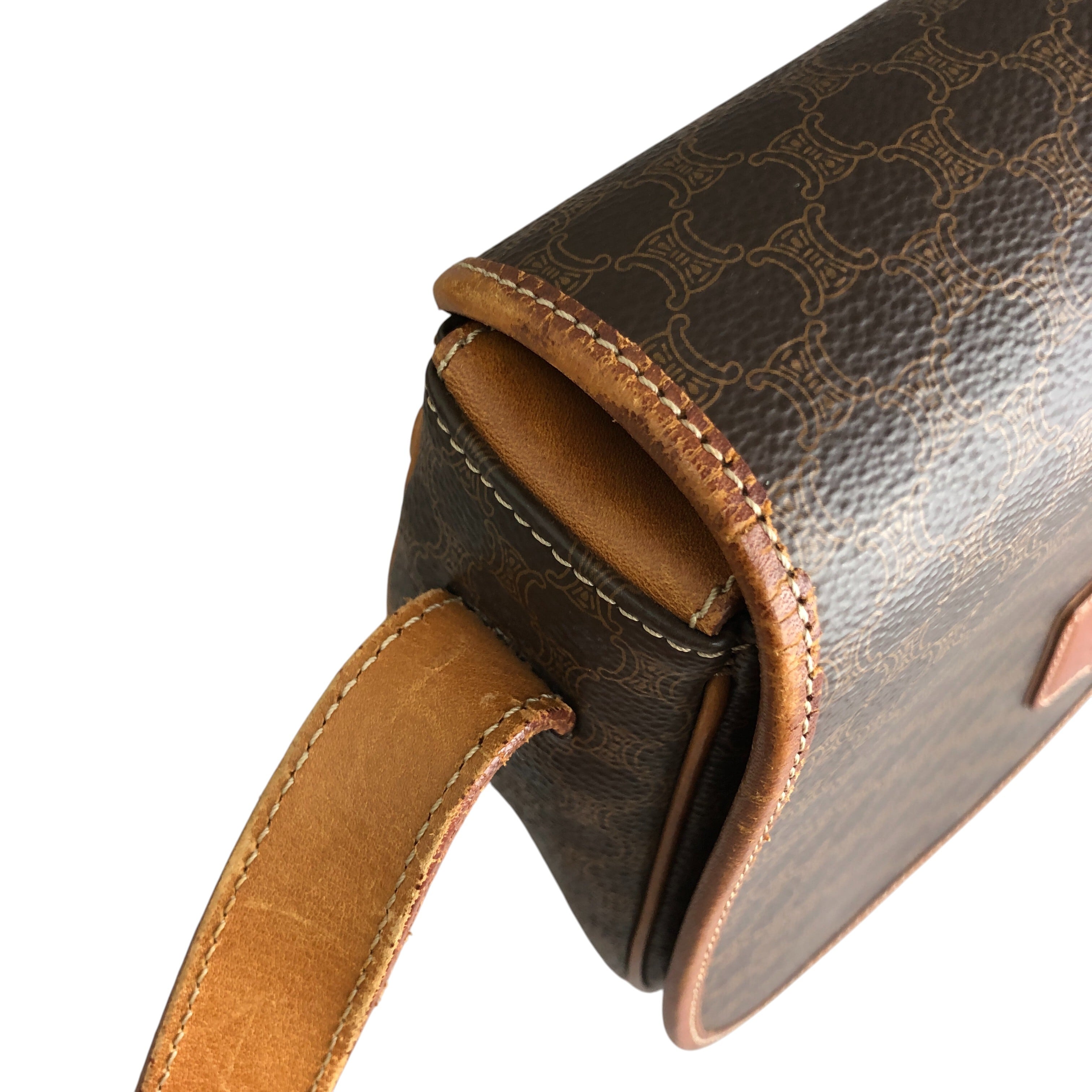 CELINE セリーヌ マカダム ショルダーバッグ ブラウン ブラゾン型押し