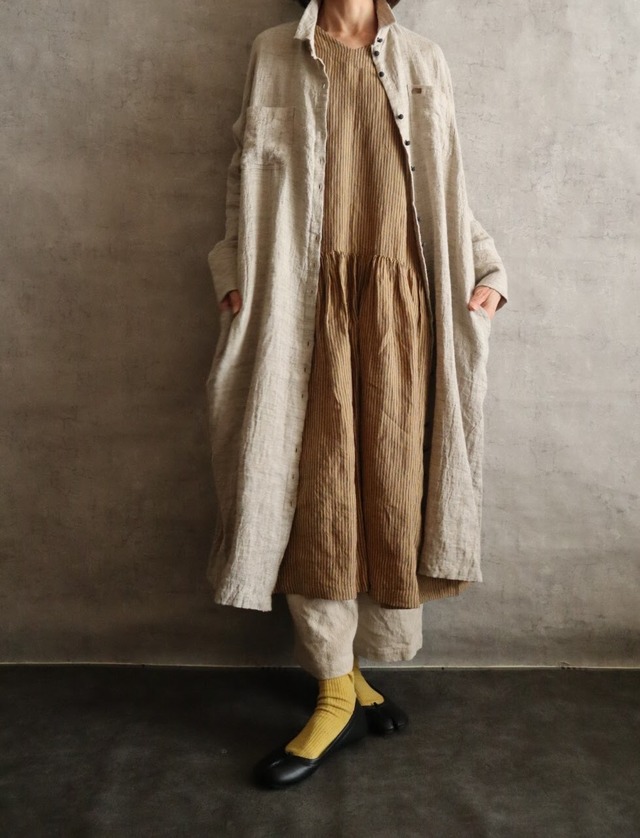 クルミボタンシャツロングワンピース