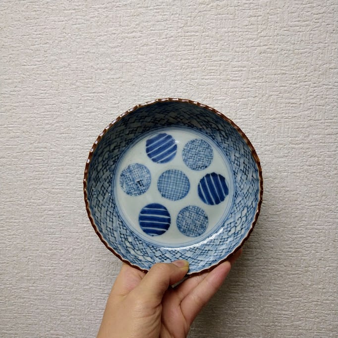 伊万里 染付 丸紋 紗綾形 縞 格子文 膾皿 なます皿 モダンデザイン