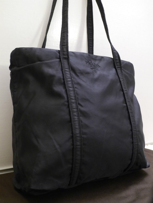 美品◆PRADA プラダ ロゴ刺繍デザイン A4対応 ビジネス可 ナイロンxキャンパス ショルダー トート バッグ 黒◆ 使いやすいトートタイプ♪
