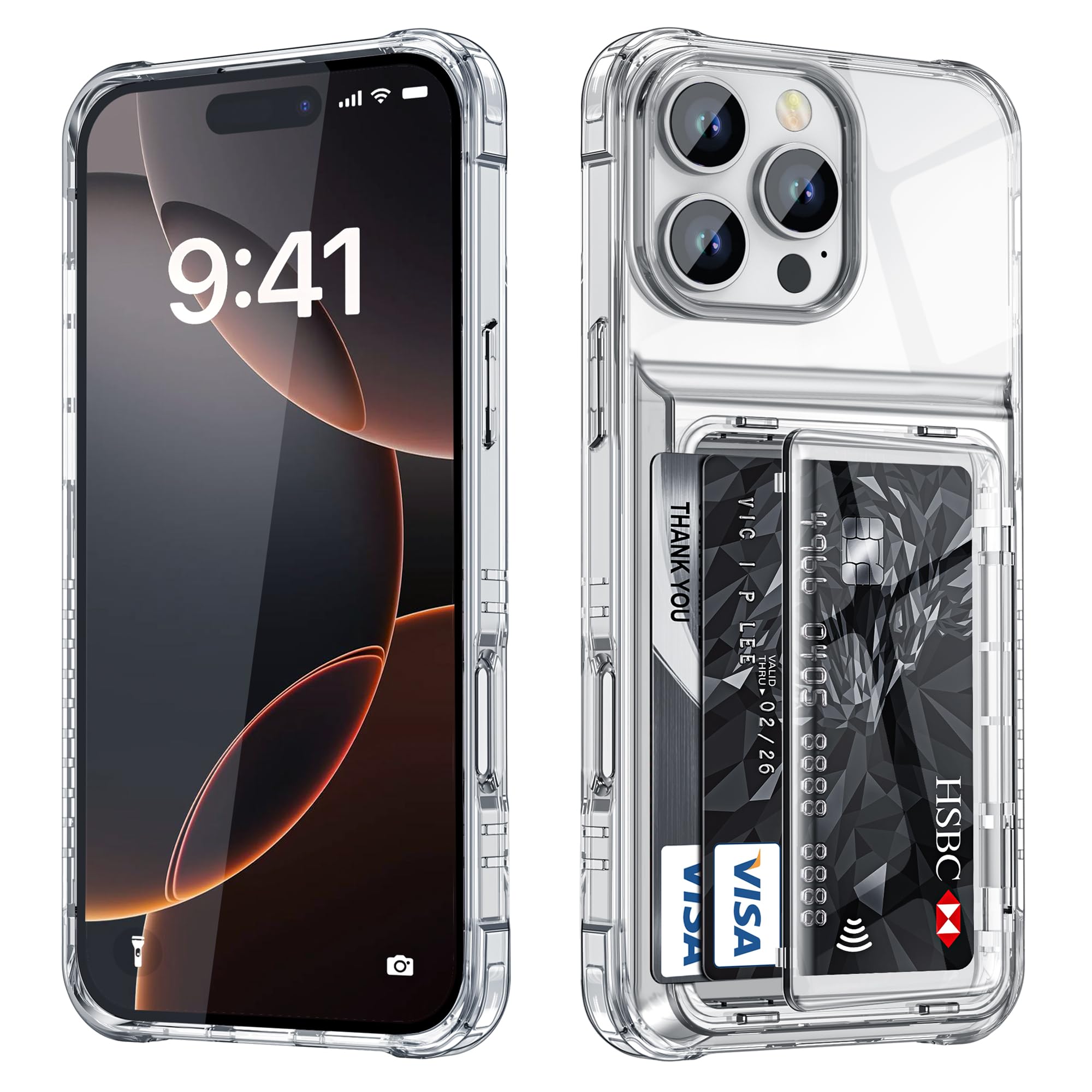 COOLDEN いphone16Pro 用 ケース カード 収納 背面 クリア 対応 iPhone 16 pro ケース カード入れ 手帳型 耐衝撃