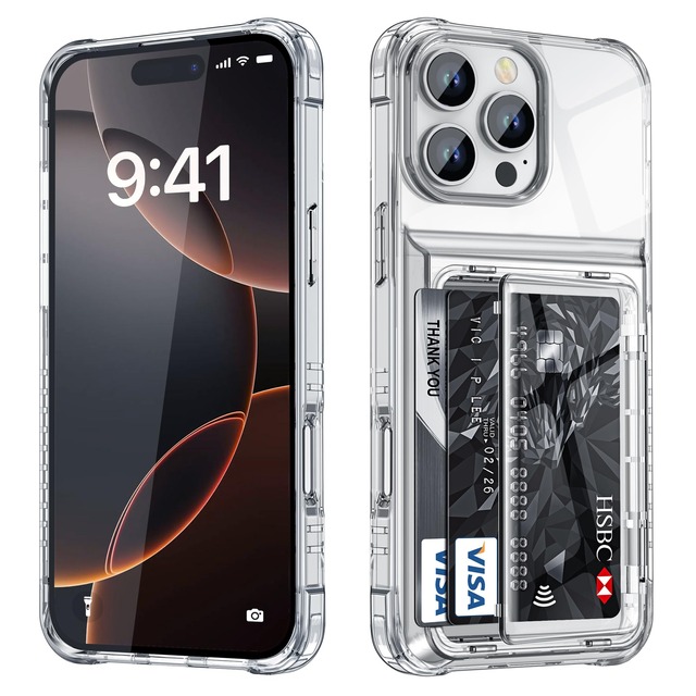COOLDEN いphone16Pro 用 ケース カード 収納 背面 クリア 対応 iPhone 16 pro ケース カード入れ 手帳型 耐衝撃