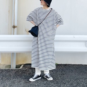 Border boat neck dress (off-white×navy)