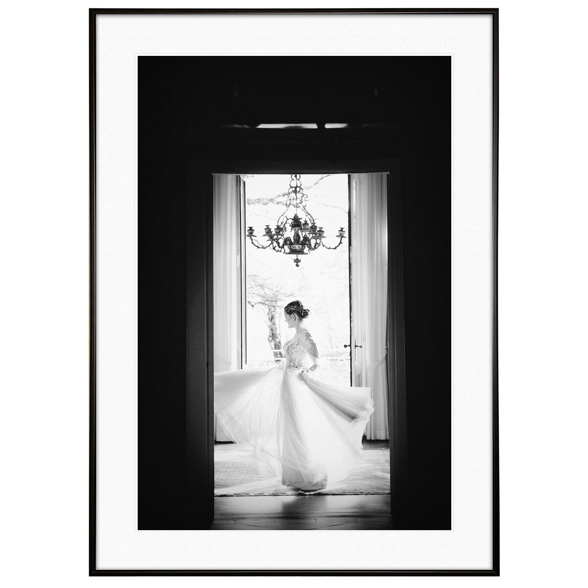 人物写真 ウェディングドレスを着た女性 インテリアアート モノクロポスター額装 AS3056