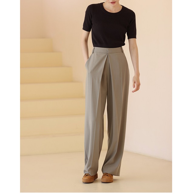 pleated wide leg trousers relaxed fit slimming pants<p3298>