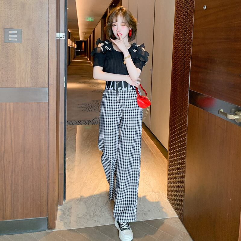 格子柄サマー ハイウェスト 夏物 MIUCO52734285775