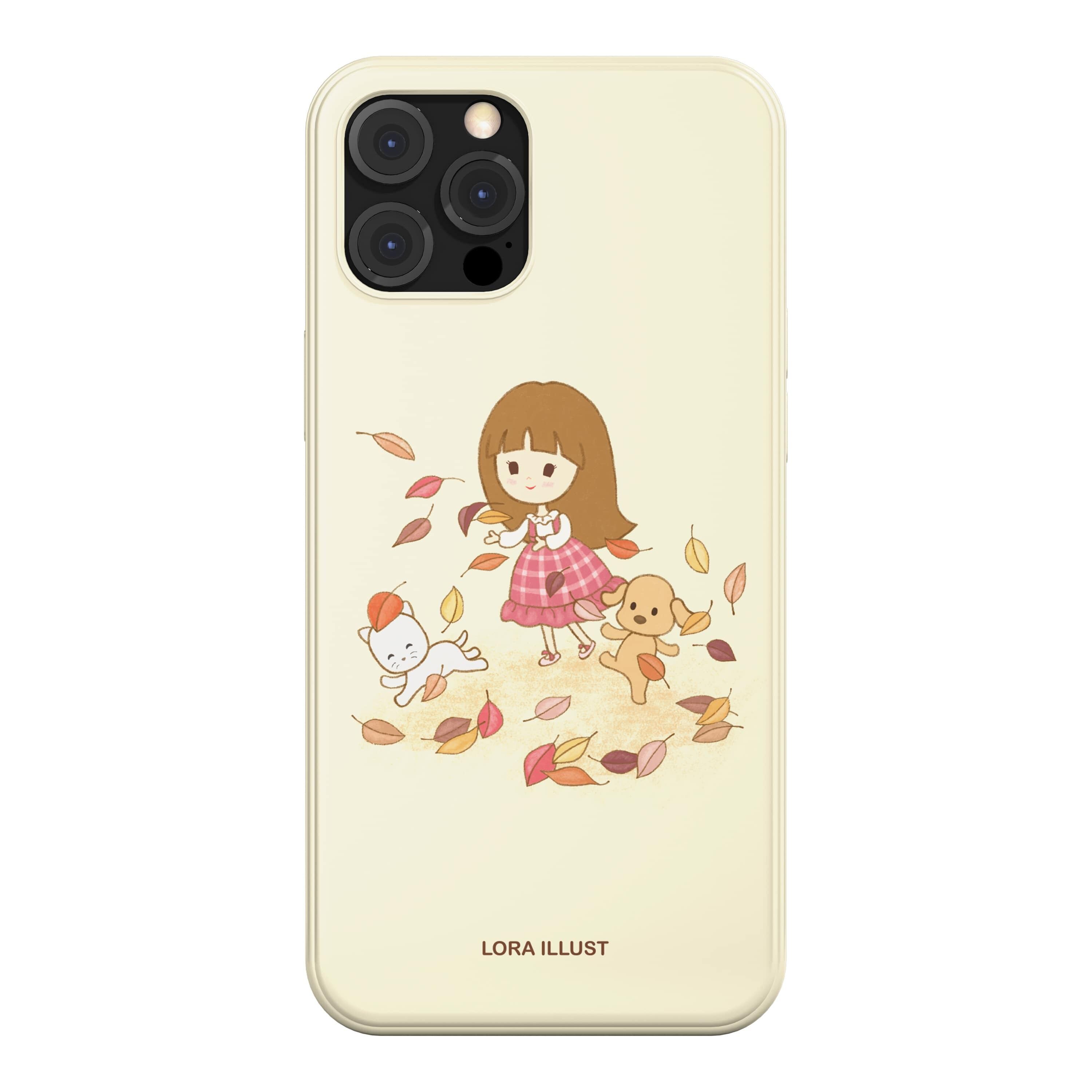 韓国 スマホケース Lora 可愛い ほのぼの 乙女 ガーリー イラスト デザイナーズ Iphone Android 携帯カバー 秋 女の子 落ち葉 犬 猫 Lr06 アイフォン ギャラクシー Galaxy 韓国スマホケース専門店 Korean Case