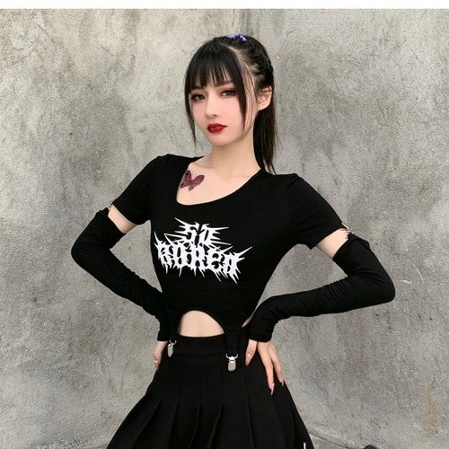 ✞✝✞ Tシャツ 大人女子☆♡プリントトップス ロング ストリート ステッチ ✞✝✞ ゴスロリ SM ミリ 甘ロリ クラロリ 和ロリ エレガント 黒ロリ 姫ロリ 華ロリ AA-AA11263849061