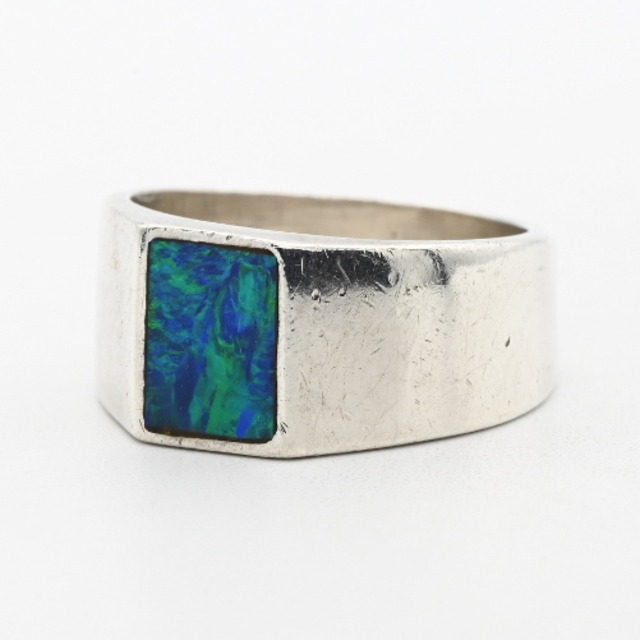 Blue Opal Inlay Square Top Minimum Signet Ring #11.5 / Denmark